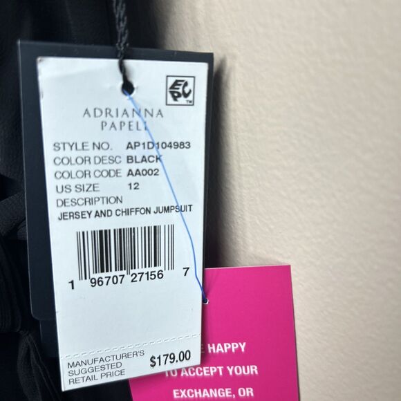 NWT ADRIANNA PAPELL Jersey Chiffon-Overlay Jumpsuit Black Sz 12 $179 On Tag - Picture 4 of 10